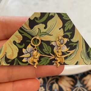 Vintage Dainty Cherub Winged Rhinestone Dangle Earrings